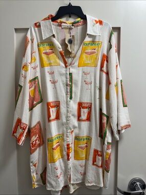Label of Love Cocktail Raspberry & Mint Print Button-Down Shirt or Swim Cover